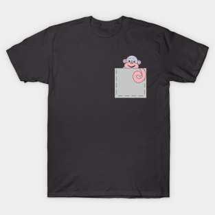 A cheerful monkey peeking out of a pocket T-Shirt